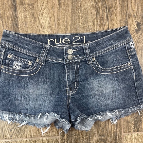 Vintage Mini Low Rise Denim Shorts Size 7 8 Y2K Preppy Grunge McBling 90s Rue21 - Picture 3 of 8